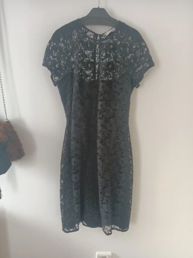 Vestido Mango Negro Encaje Talla S