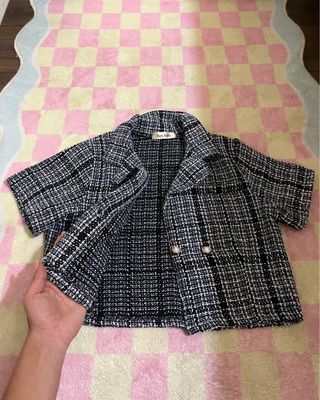 Camiseta cuadros cropped textured