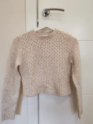 Jersey Zara Perlas Talla S Beige