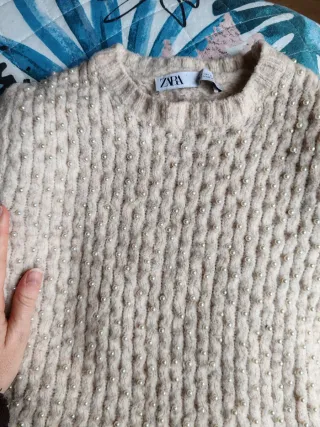 Jersey Zara Perlas Talla S Beige