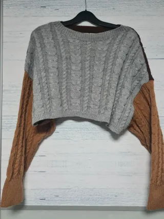 Sudadera Bershka gris y marrón talla S