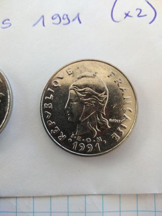 2 Monedas 20 Francos Polinesia Francesa 1991