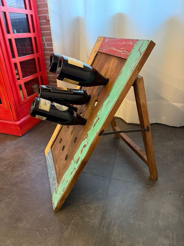 Porta bottiglie da terra in legno multicolore
