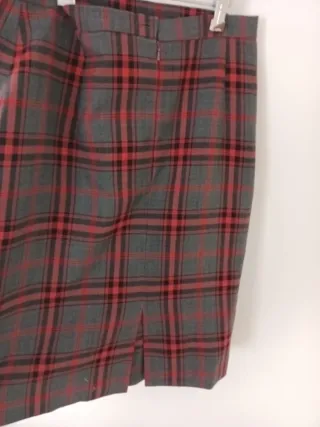 Falda Lápiz escocesa Lana 45% Gris y Roja