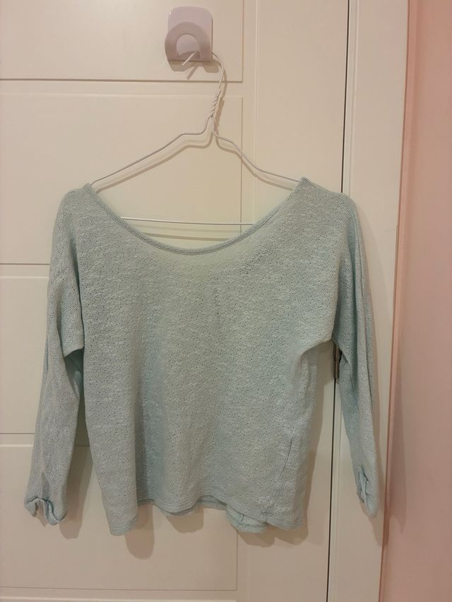 Camiseta fina manga 3/4 azul turquesa