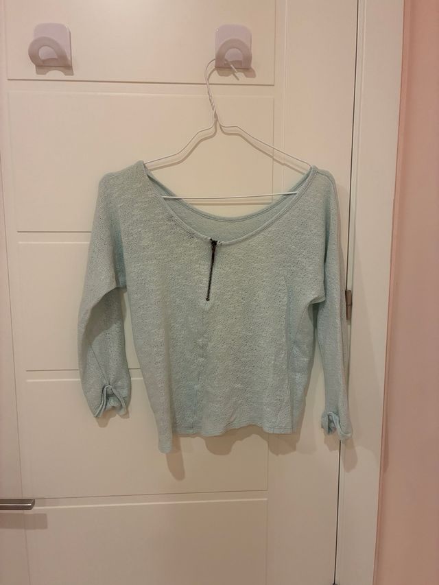 Camiseta fina manga 3/4 azul turquesa