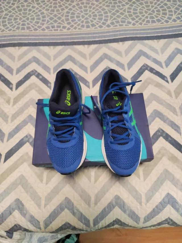 Zapatillas running Asics niño azul/verde