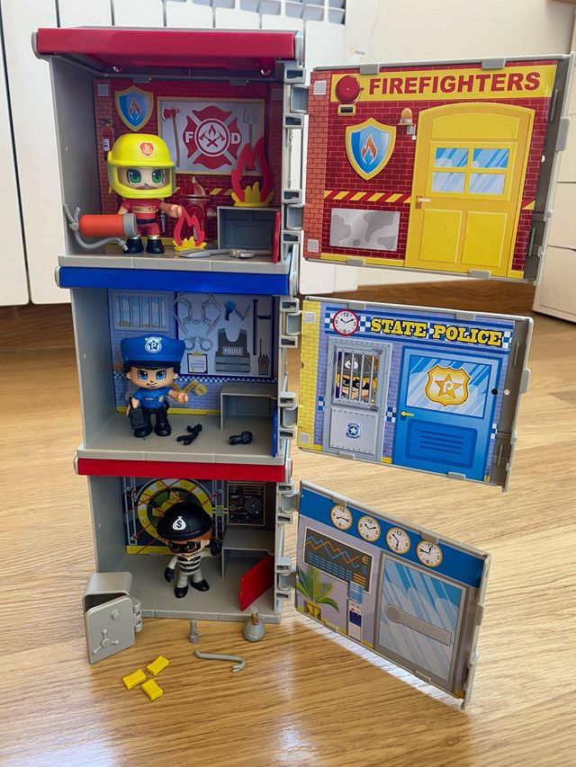 Pinypon Action 3 Cajas: Policía, Bomberos, Banco