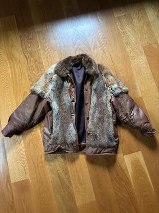 Abrigo cuero genuíno y piel