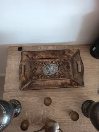 Bandeja madera antigua decorada