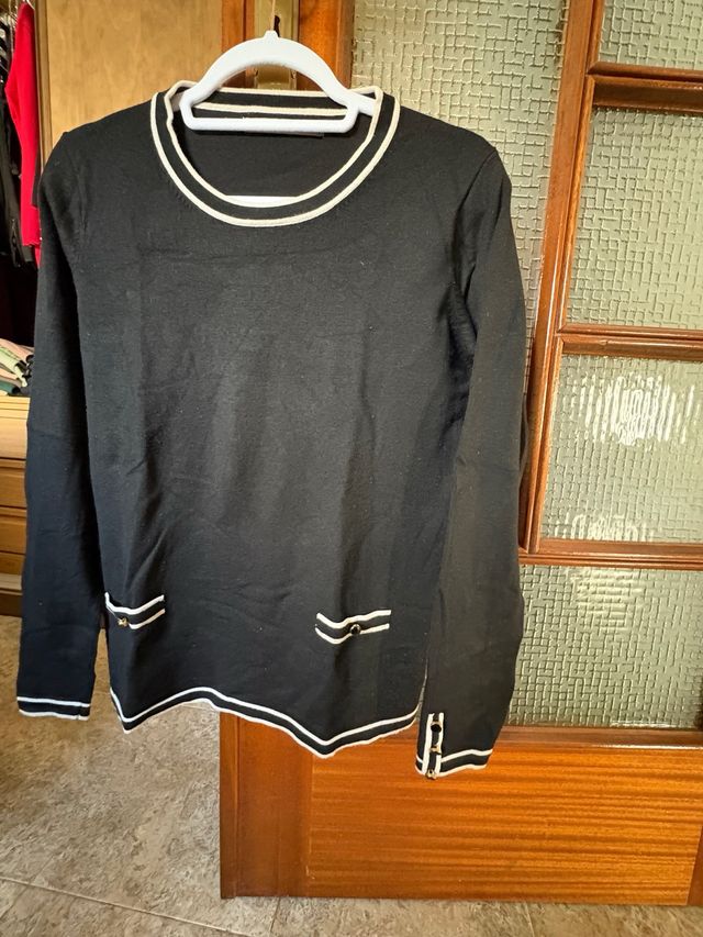 Jersey Sfera negro botones y bolsillos adorno