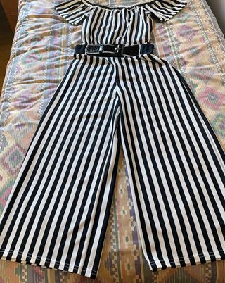 Mono largo rayas pantalón ancho T/S-M
