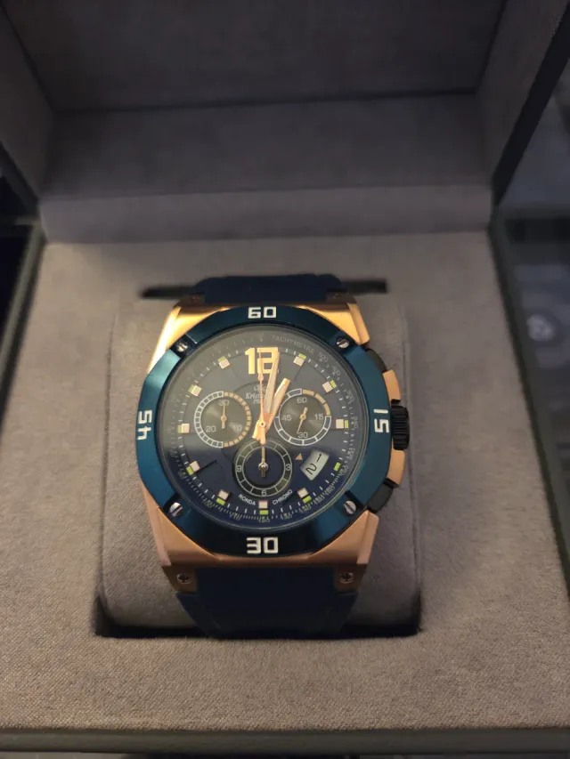 Reloj Kristian Kiel Cronógrafo Dorado y Azul