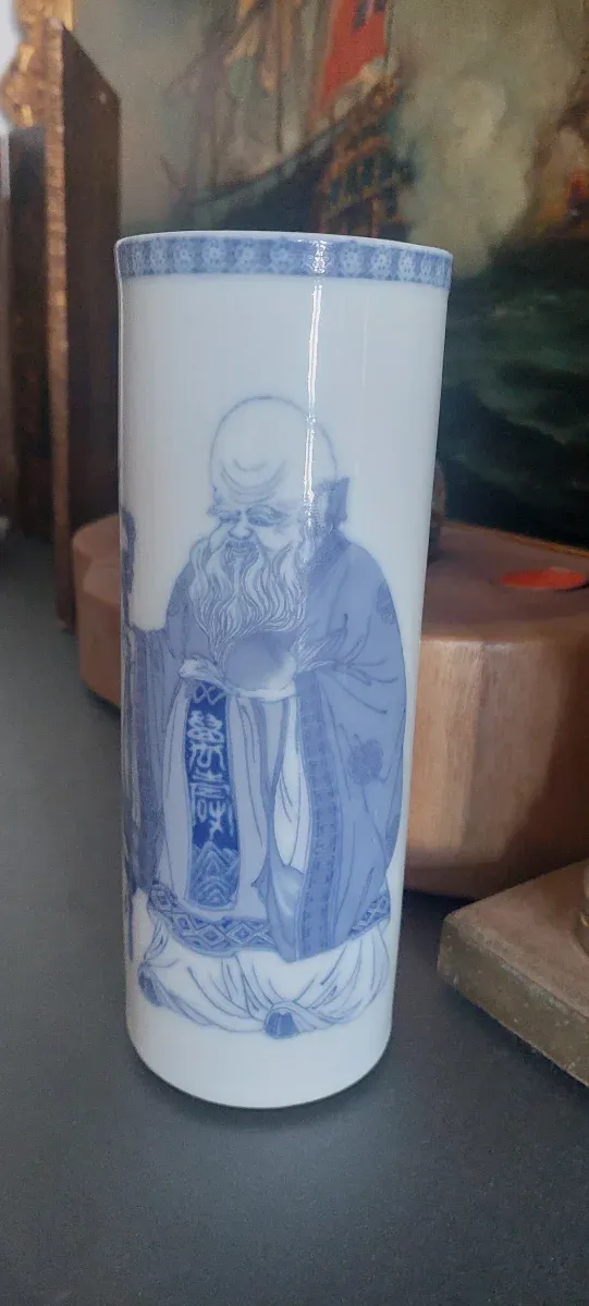 Jarrón chino azul y blanco