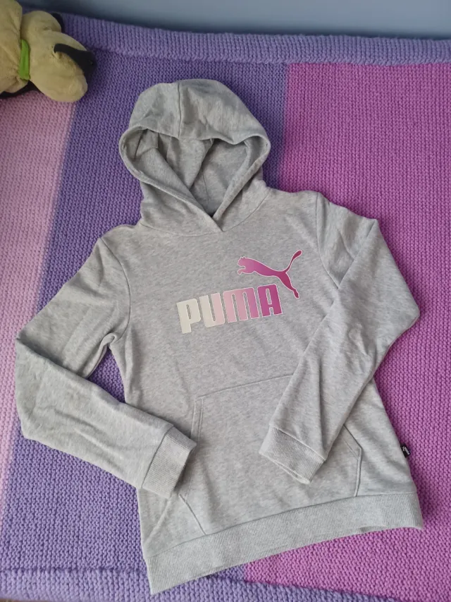Sudadera Puma Gris Logo Rosa