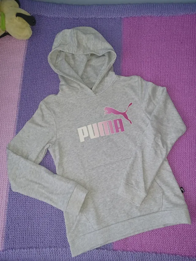 Sudadera Puma Gris Logo Rosa