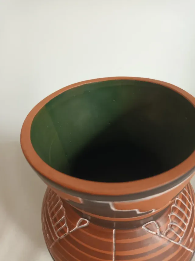 Jarrón Decorativo Cerámica Marrón y Negro