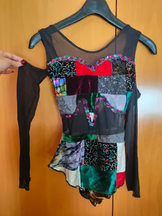 Maillot patinaje/disfraz patchwork lentejuelas