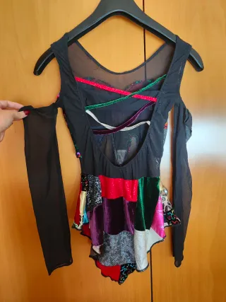 Maillot patinaje/disfraz patchwork lentejuelas