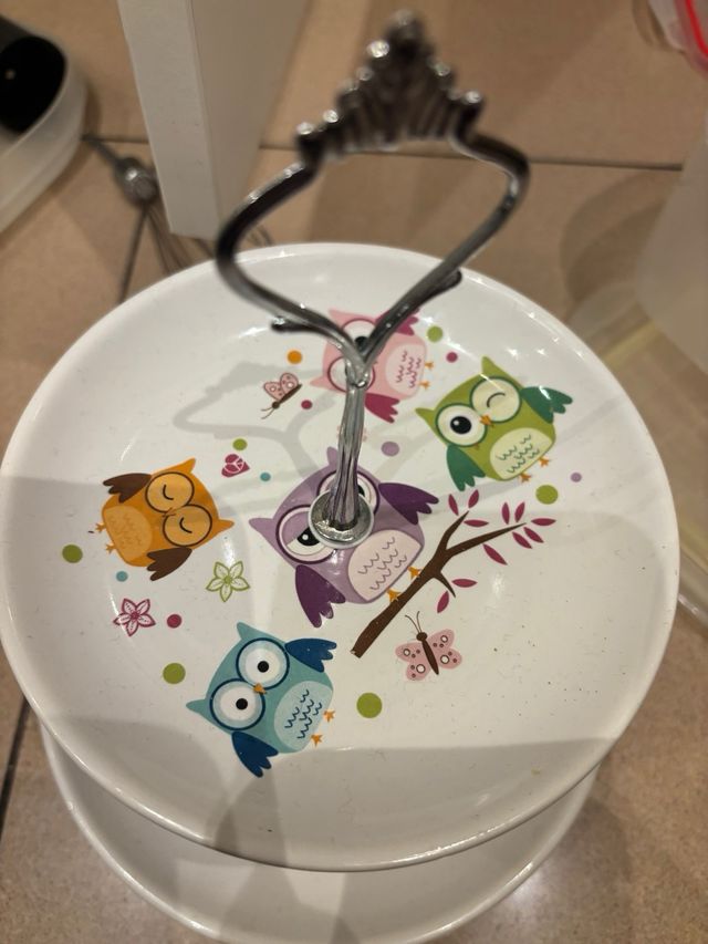 Bandeja 2 Pisos Decorada con Búhos