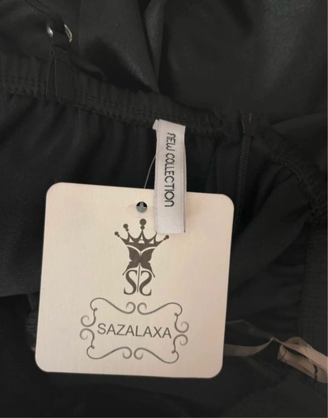 Vestido Midi largo satén negro tirantes finos S