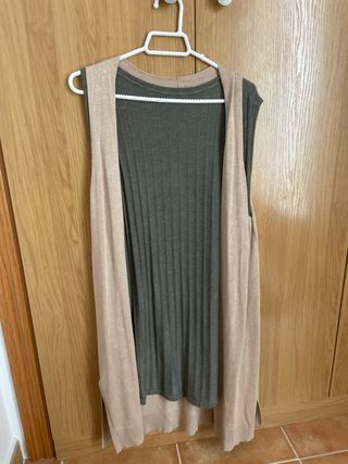 Chaleco largo mujer beige y verde oliva Talla Únic