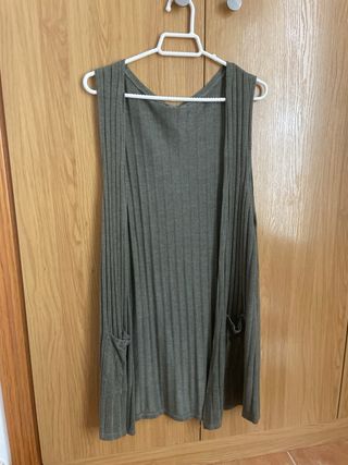 Chaleco largo mujer beige y verde oliva Talla Únic