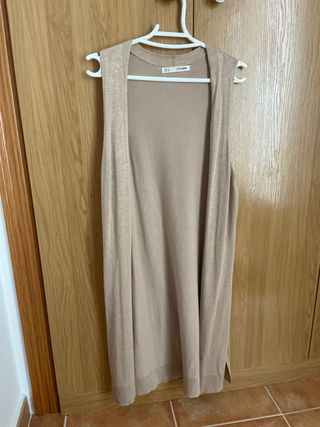 Chaleco largo mujer beige y verde oliva Talla Únic