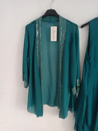 Vestido y Chaleco Gasa Turquesa Talla Única