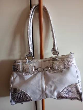 Borsa donna argento e bianca  34x23cm