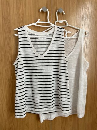 Conjunto 2 Camisetas Mujer Rayas y Blanca