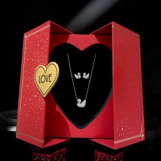 Conjunto Joyas Cisne Caja Corazón Roja