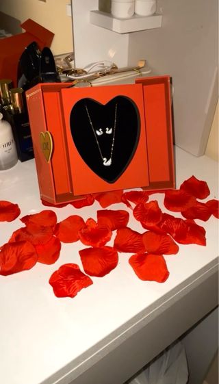 Conjunto Joyas Cisne Caja Corazón Roja