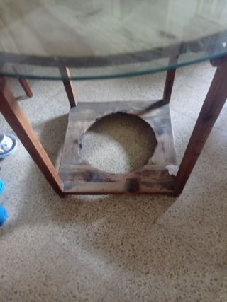 Mesa redonda antigua madera y cristal