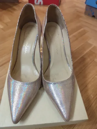 Zapatos de tacón mujer rosa y plateado