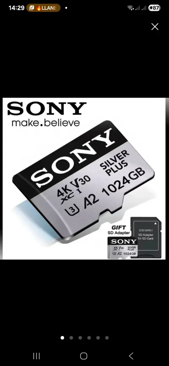 2x Tarjetas Sony 1TB 4K V30 A2