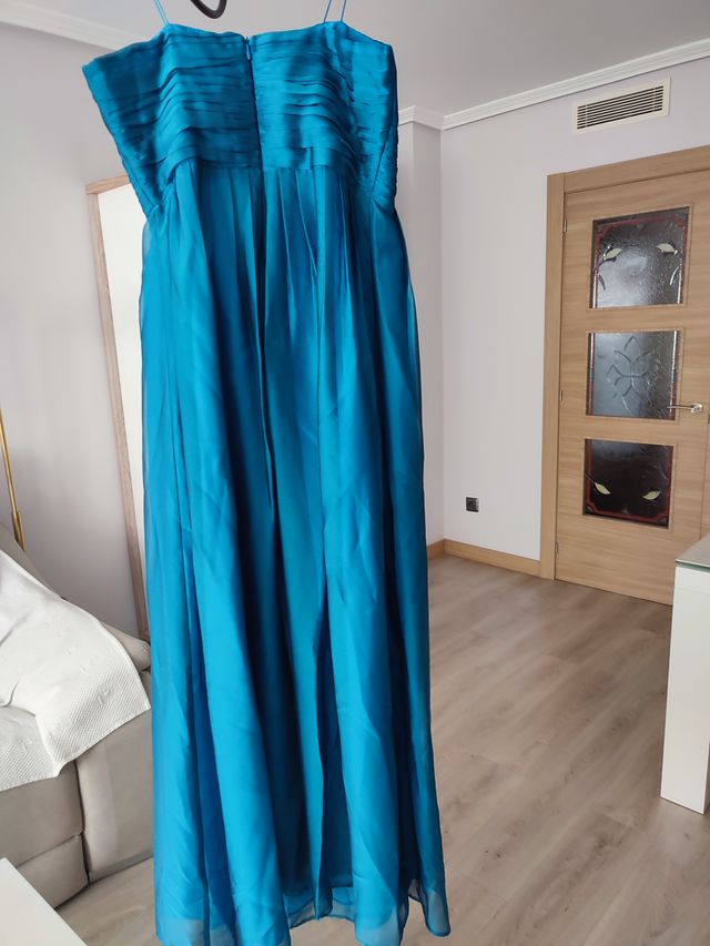 Vestido largo azul turquesa