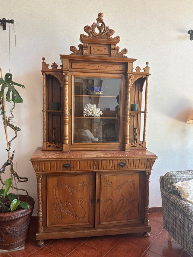 Aparador Vitrina Vintage Madera y Mármol