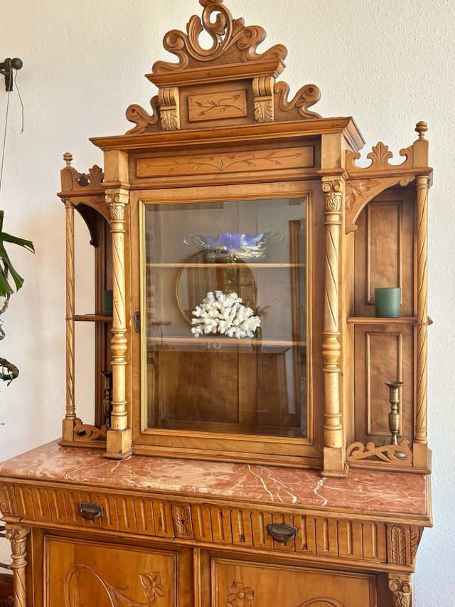 Aparador Vitrina Vintage Madera y Mármol