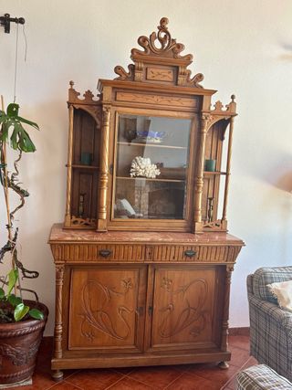 Aparador Vitrina Vintage Madera y Mármol