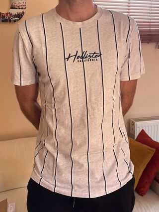 Camiseta Hollister Rayas Gris y Negro
