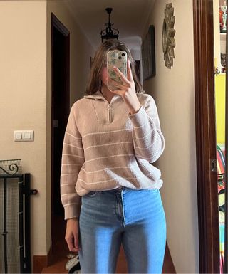 Jersey beige con cremallera talla M