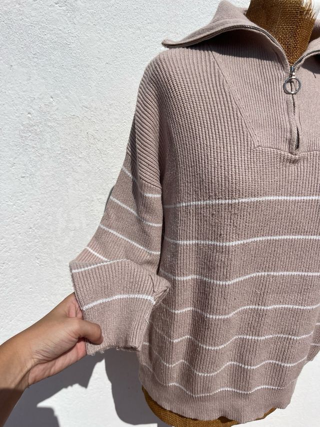 Jersey beige con cremallera talla M
