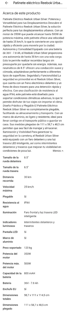 Patinete Eléctrico Reebok Urban 8.5