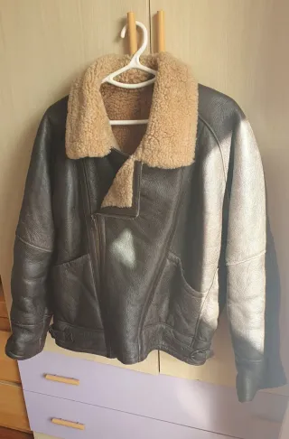 Chaqueta Piel Vintage Marrón/Beige