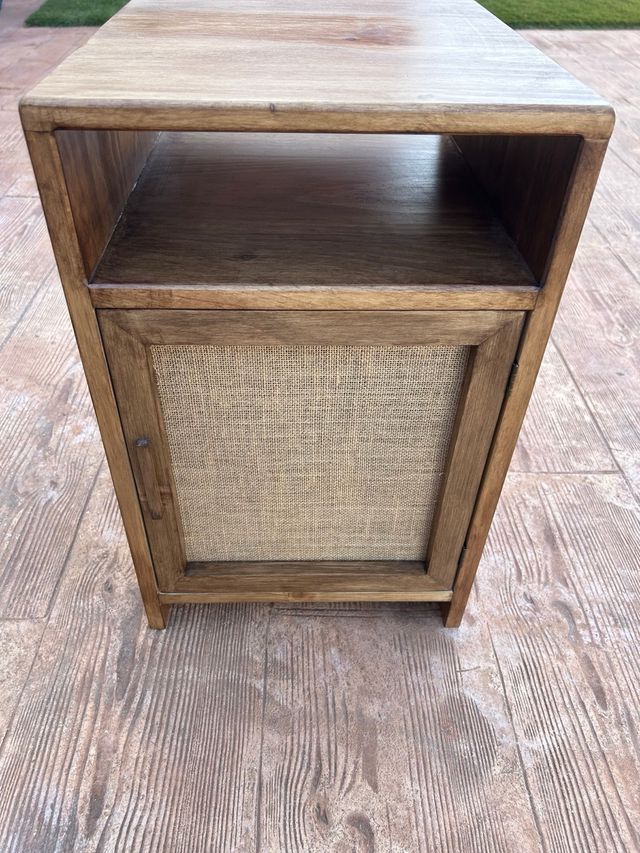Mesita auxiliar vintage madera y yute