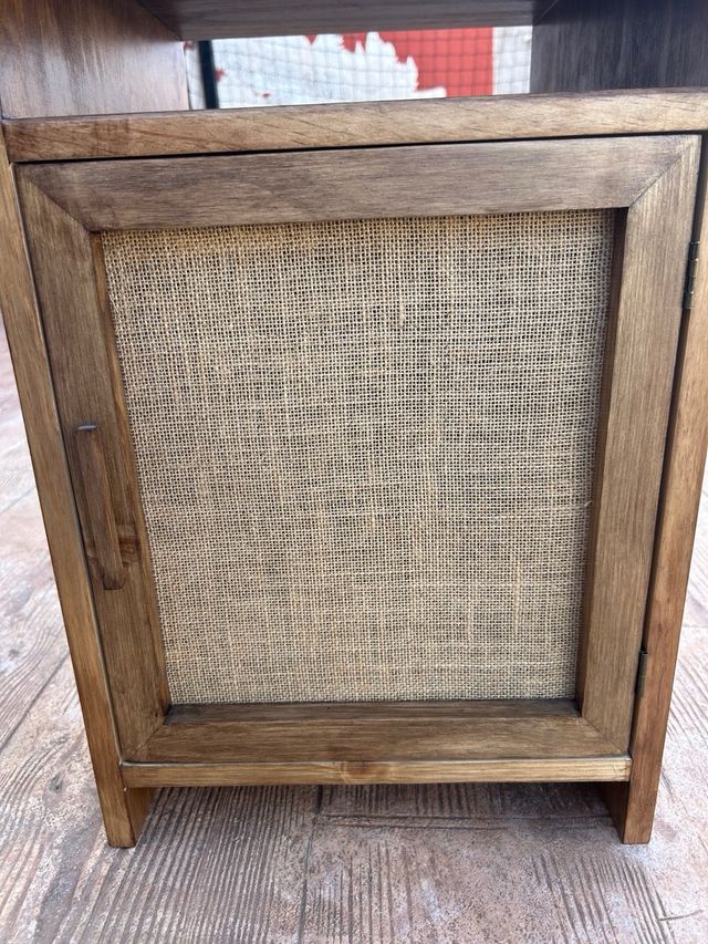 Mesita auxiliar vintage madera y yute
