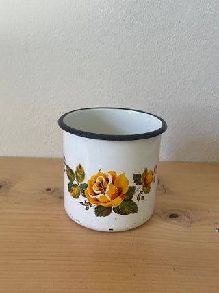 Tazza in Metallo smaltato Vintage stampa Fiori