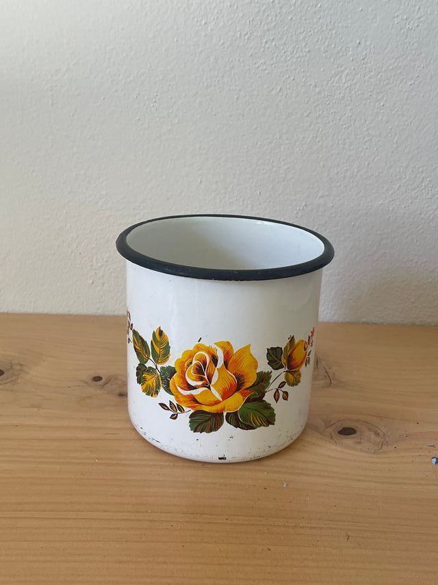 Tazza in Metallo smaltato Vintage stampa Fiori