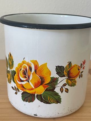 Tazza in Metallo smaltato Vintage stampa Fiori